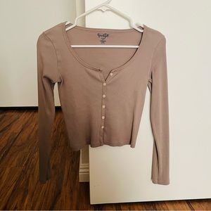 John Galt Dusty Lavender Button Up Long Sleeve Crop Top